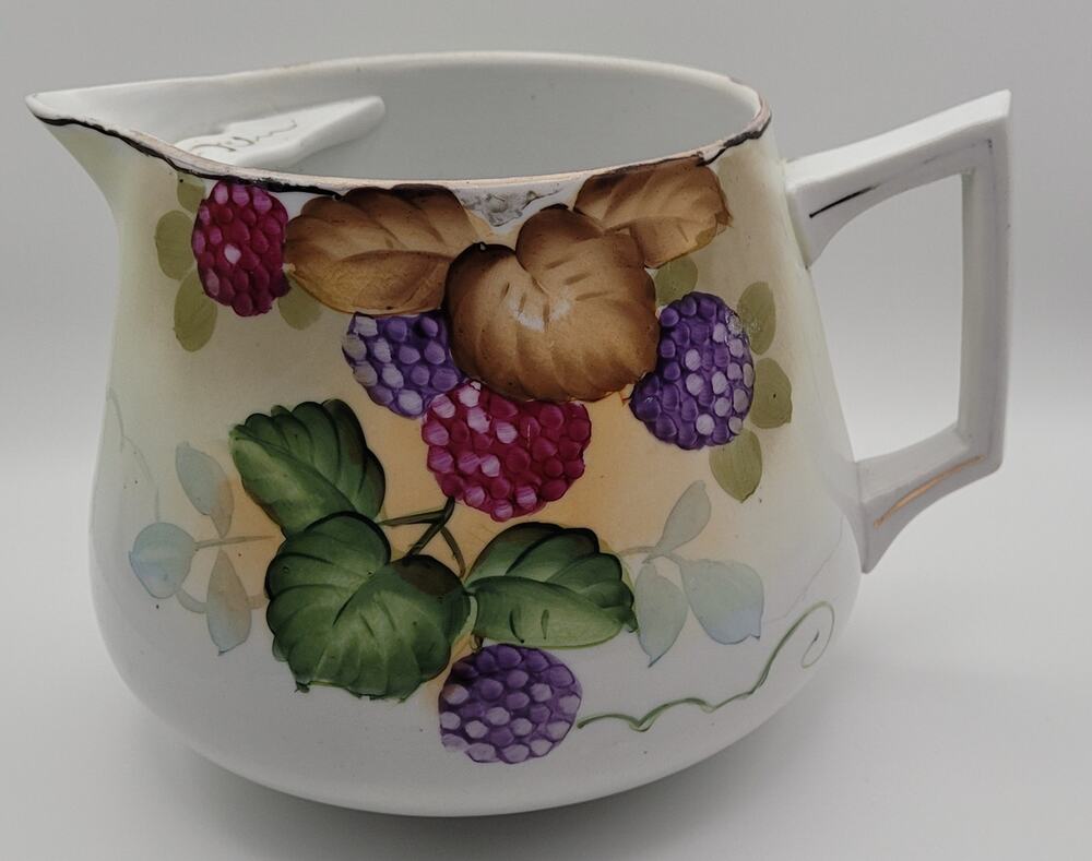 Vintage Lemonade Pitcher Hand Painted with Purple and Pink Raspberry Design